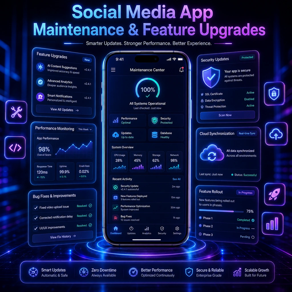 Social media app maintenance and upgrades services